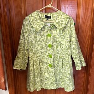 Eden Court Lime Green and WhitePatterned Button-Up Jacket blazer. Size XL